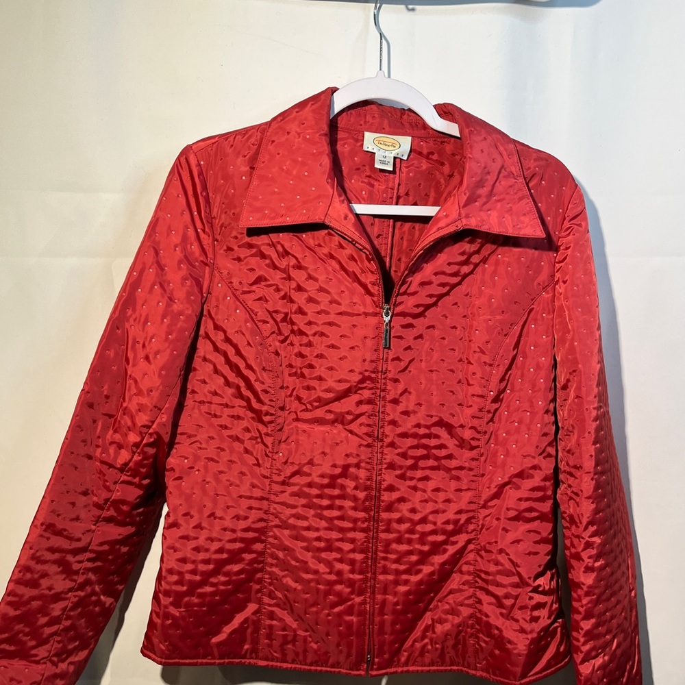 Talbots Women’s Quilted Jacket Coral Red Full Zip Light Weight Size 12 Petite